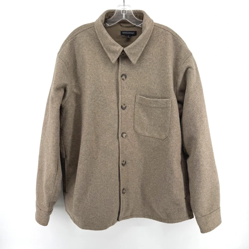 Banana Republic Heritage Shirt Jacket Mens XL Taupe Brown Tan Lined Button Up